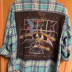 Pink Floyd Graphic Plaid Shirt sleeves are short  need to be rolled up